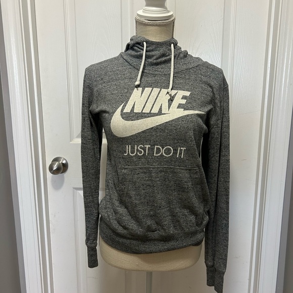 Nike Tops - Nike Women's Charcoal Hoodie with Cream Logo